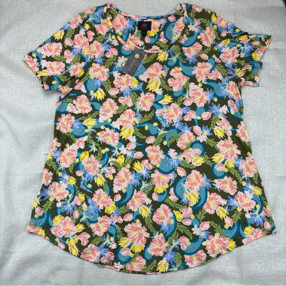 Jm Collection Plus Size Oaklyn Floral-Print Short-Sleeve Top Size 0X